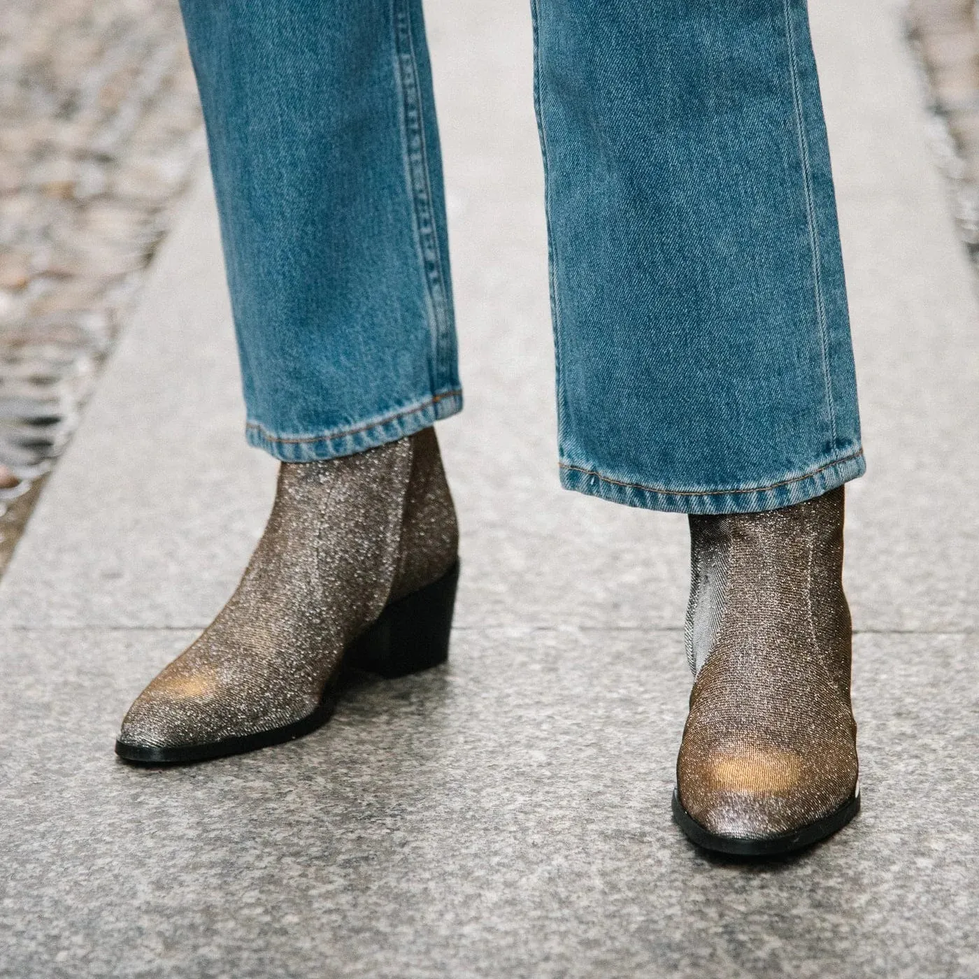 Steffy Vegan Leather Low Heeled Vegan Boots | Metallic