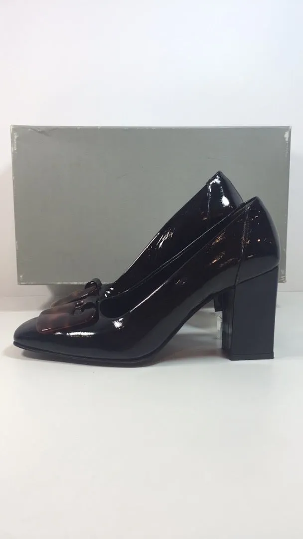 STEPHANE KELIAN Black Patent with Tortoise Buckle Block Heel With Box Size 7
