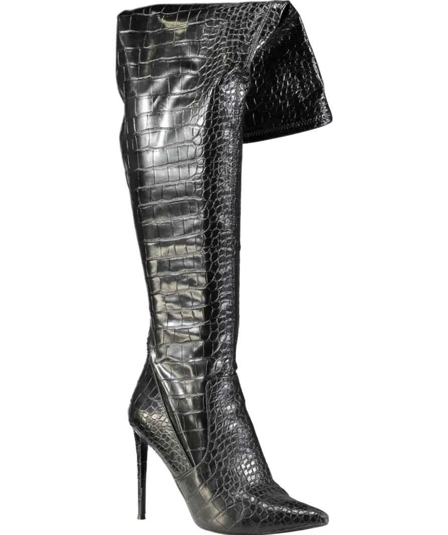 STEVE MADDEN Black Croc Over The Knee Heel Boots UK 6 EU 39 👠