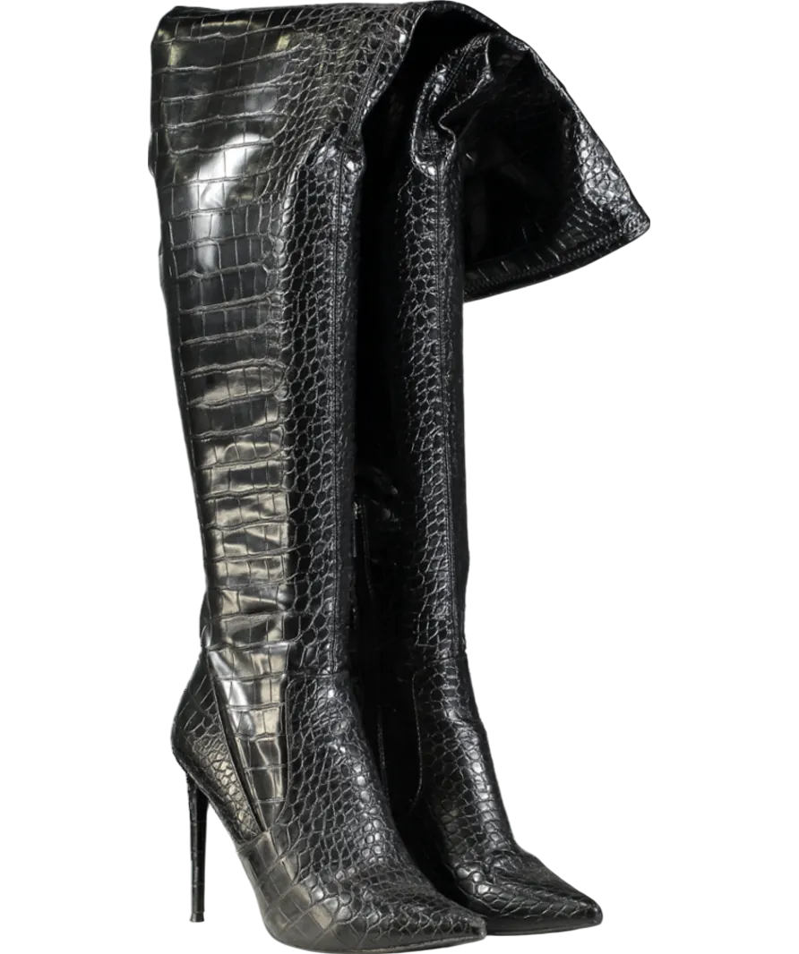 STEVE MADDEN Black Croc Over The Knee Heel Boots UK 6 EU 39 👠