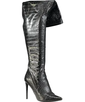 STEVE MADDEN Black Croc Over The Knee Heel Boots UK 6 EU 39 👠