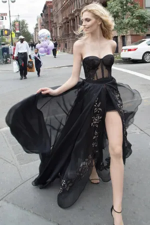 Strapless See Through Chiffon Black Prom Dress Evening Dress TP1314