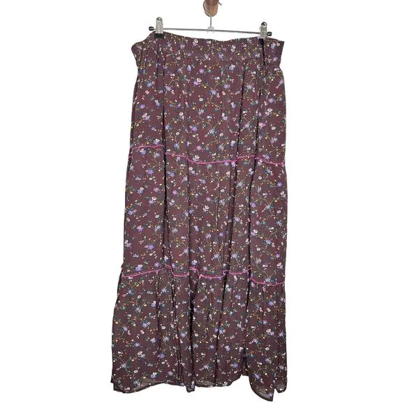 Sundance Catalog Lavender Grove Skirt in Brown Floral Size Large NWT MSRP $148