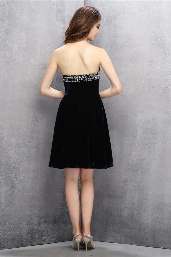 Sweetheart Black Beading Zipper Back Homecoming Dress K579