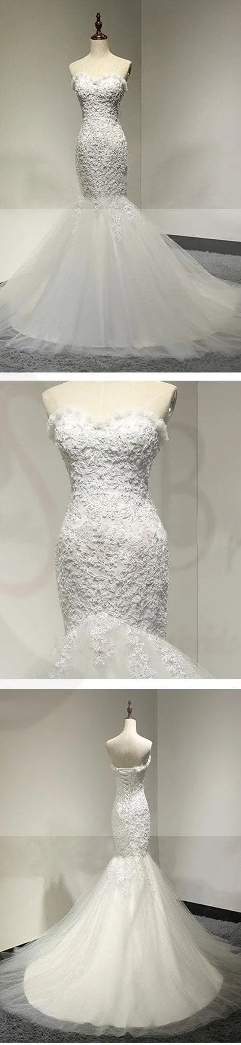Sweetheart Lace Sexy Mermaid Lace Up Tulle Wedding Party Dresses, WD0028
