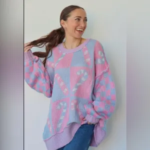 Talulah. Women’s Candy Cane Lane Oversized Sweater. Size Medium.