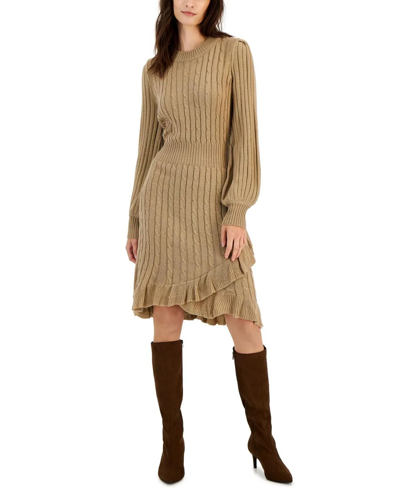 Taylor Dresses Women's Taylor Solid Ribbed Ruffle Bottom Sweater Dress 6713M