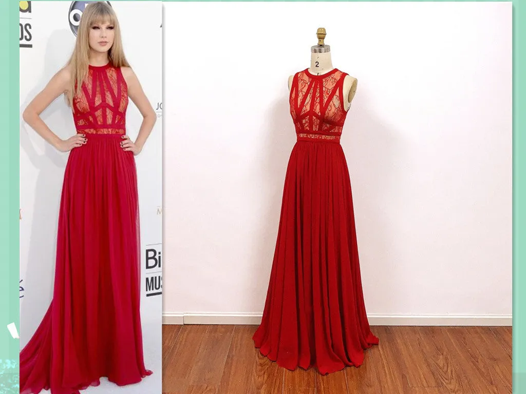 Taylor Swift Red Dress Chiffon Prom Dress Formal Gown