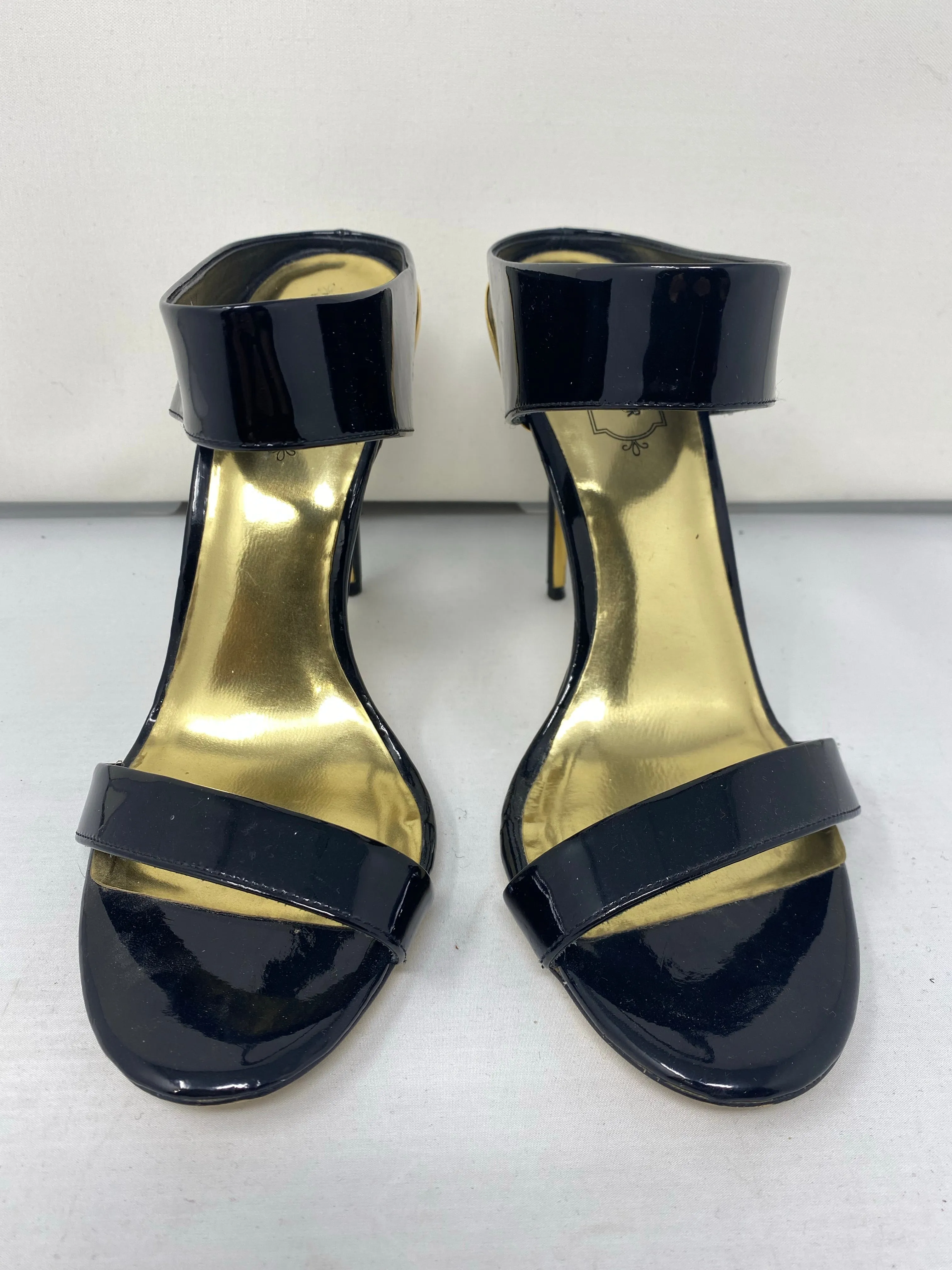 Ted Baker Black Patent Leather Two Strap Heeled Mule