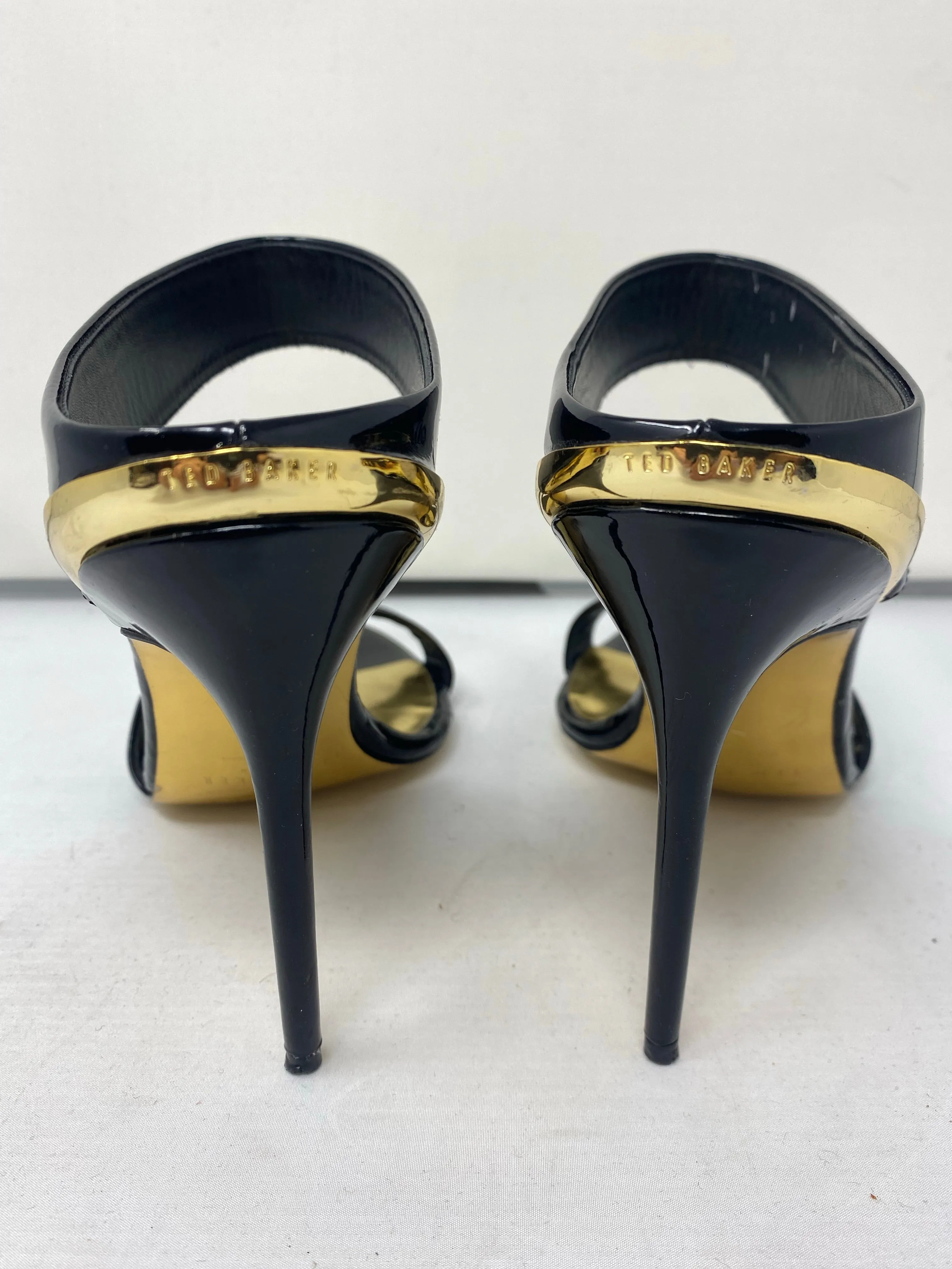 Ted Baker Black Patent Leather Two Strap Heeled Mule