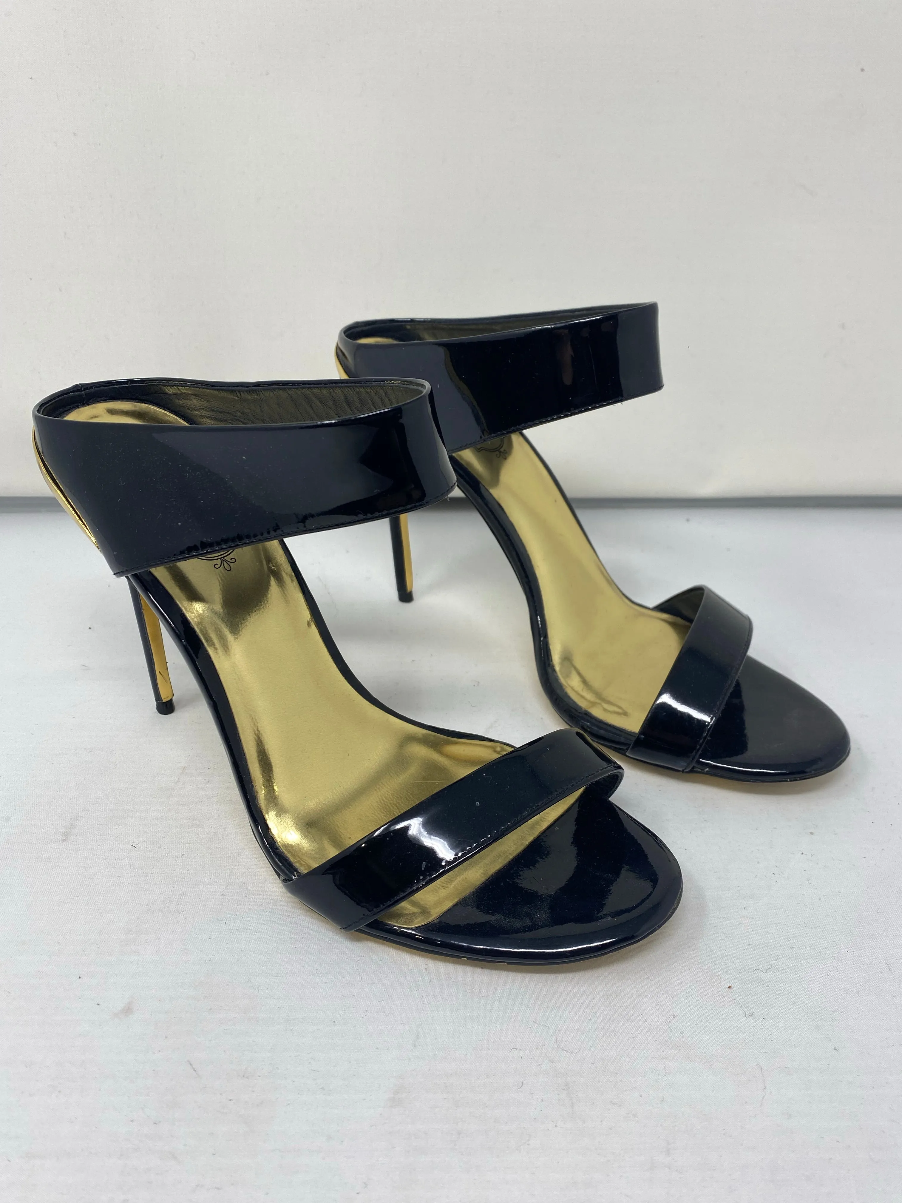Ted Baker Black Patent Leather Two Strap Heeled Mule