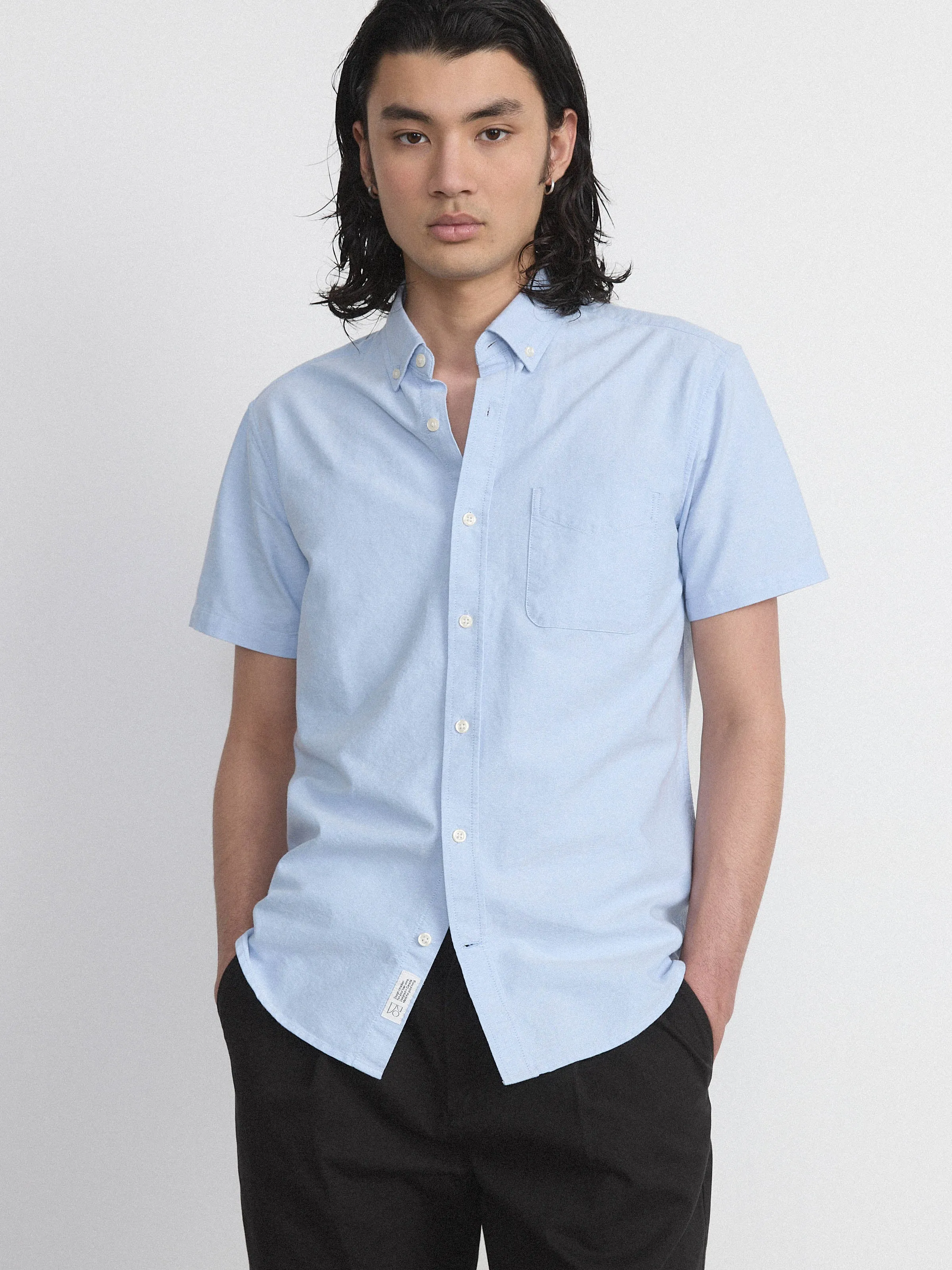 The Jasper Short Sleeve Oxford Shirt in Light Blue