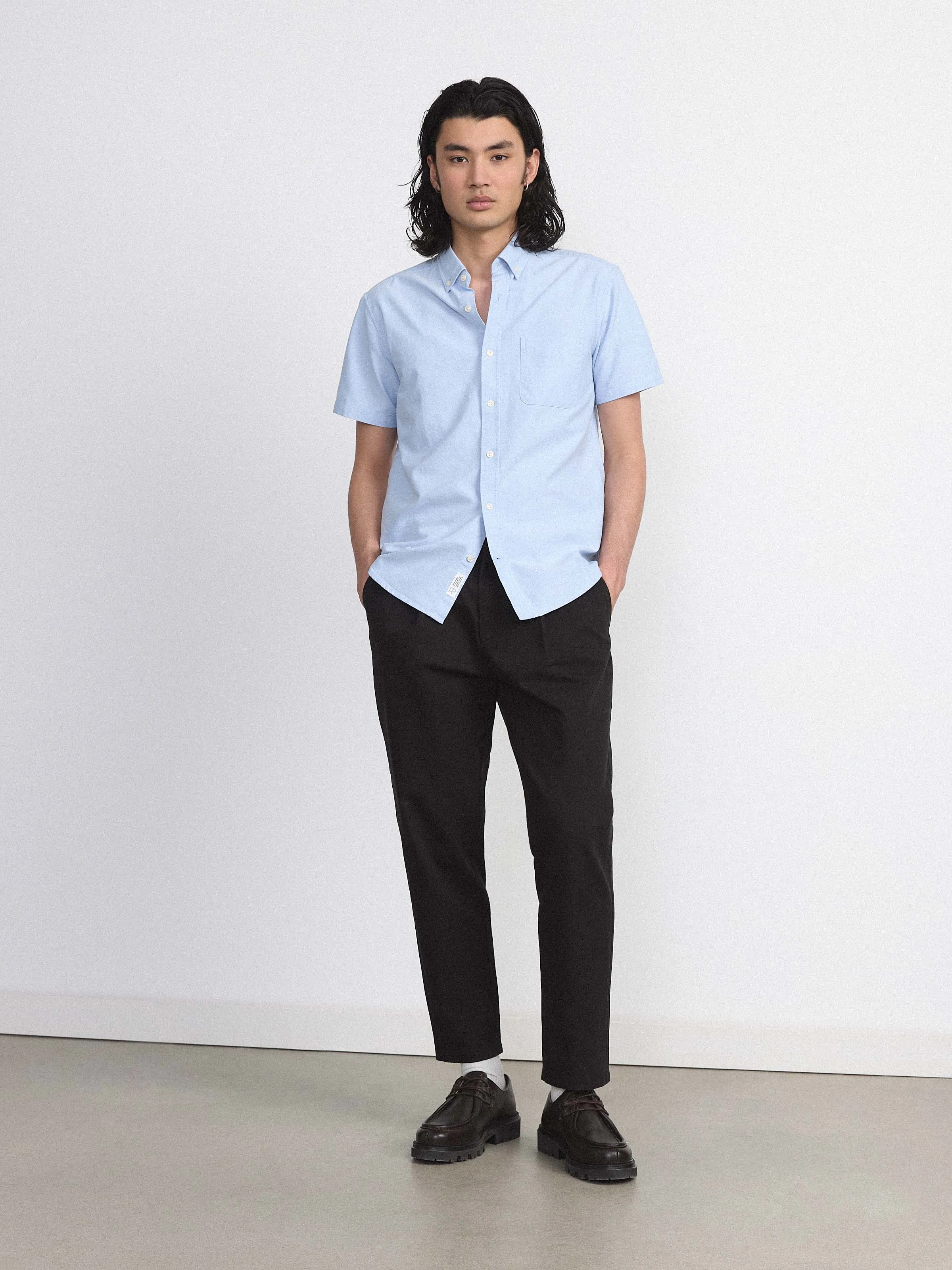 The Jasper Short Sleeve Oxford Shirt in Light Blue