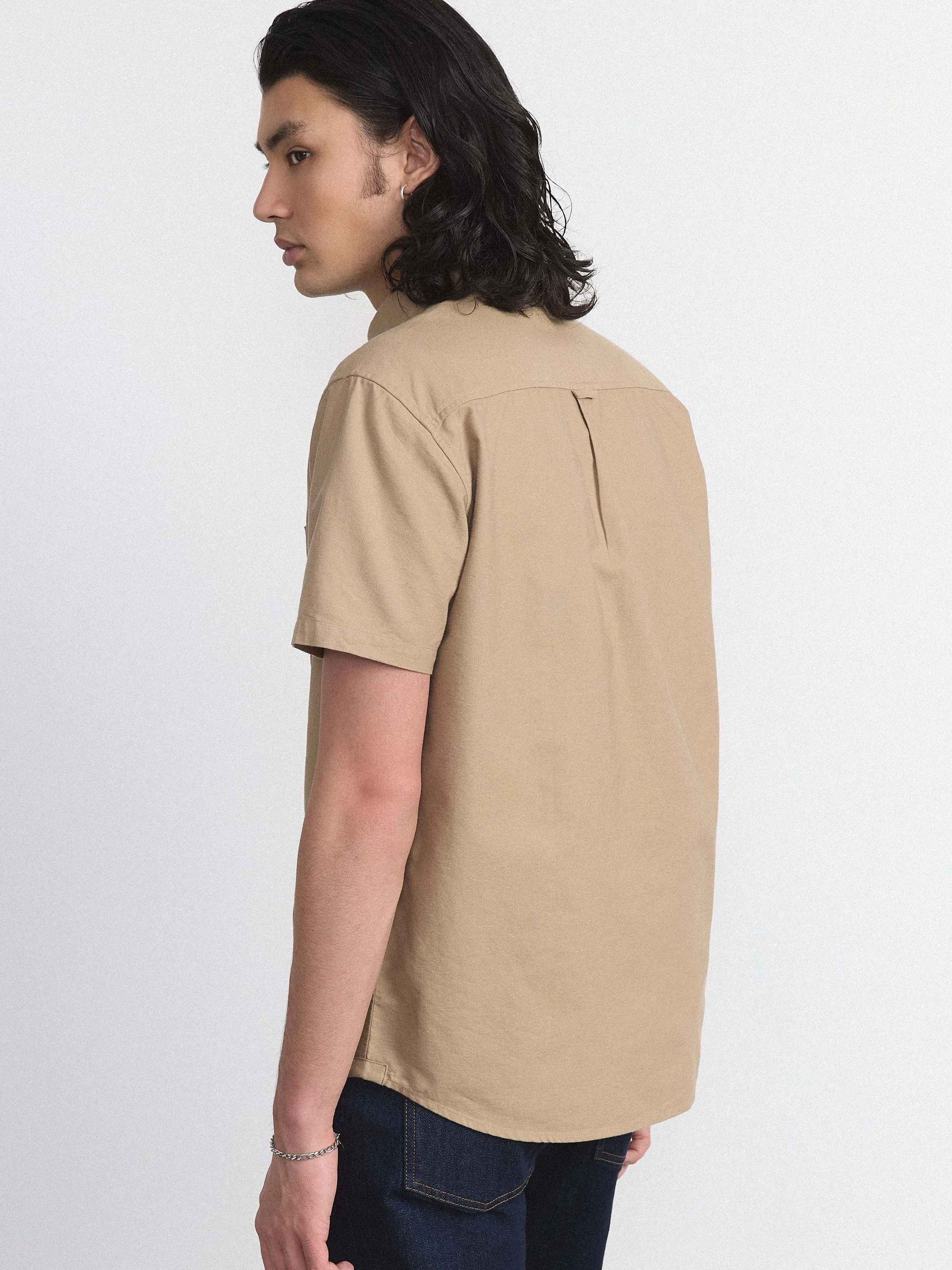 The Jasper Short Sleeve Oxford Shirt in Sandstone