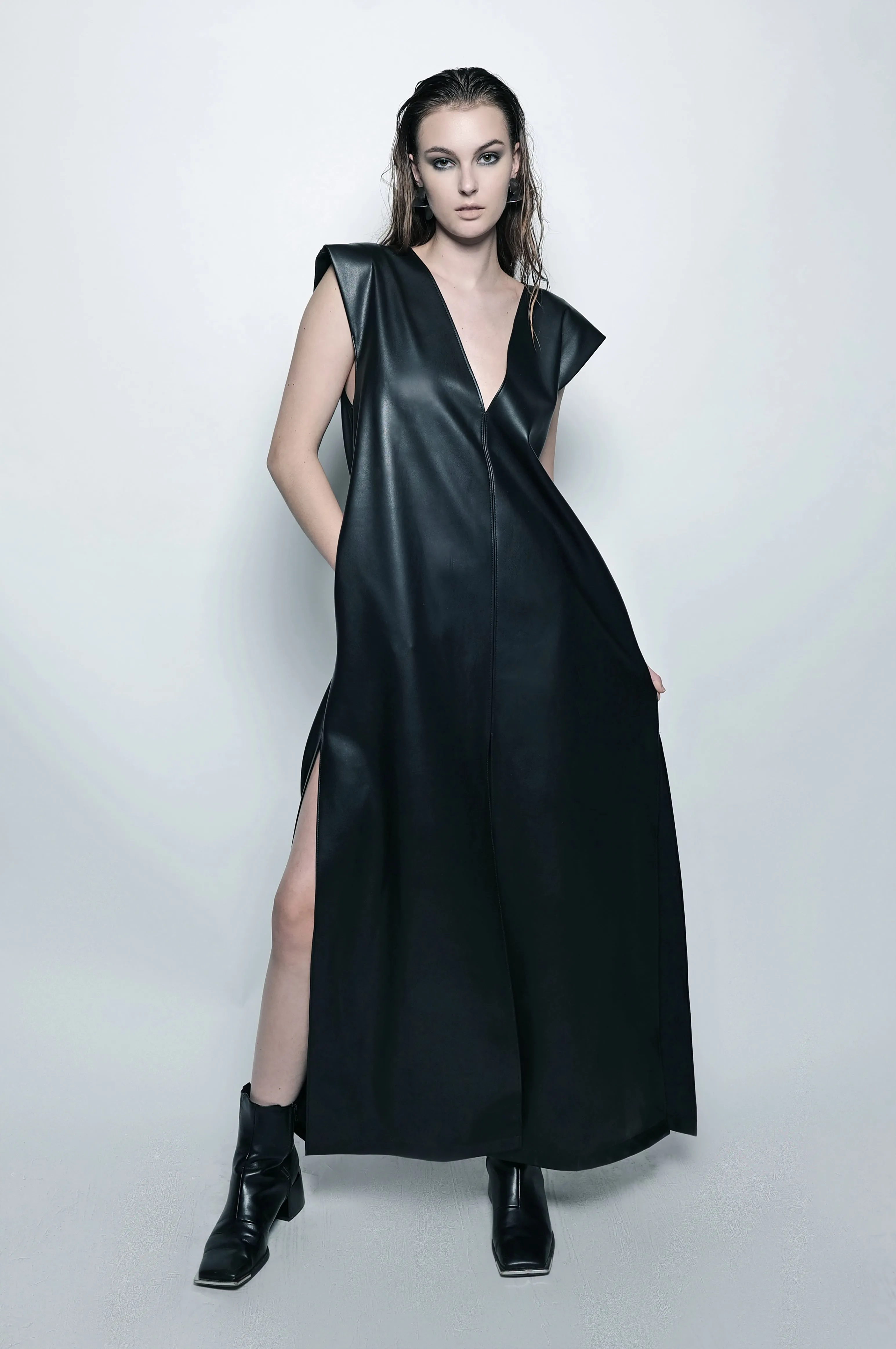 The Leather V Maxi Dress