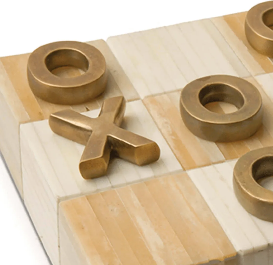 Tic Tac Toe Flat Board -Natural & Brass