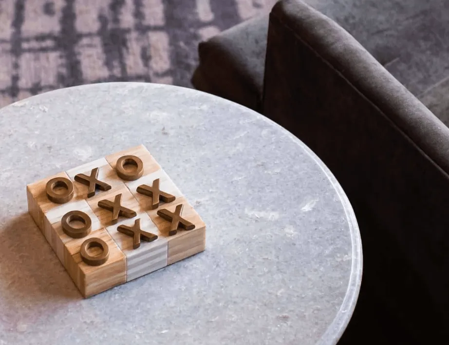 Tic Tac Toe Flat Board -Natural & Brass