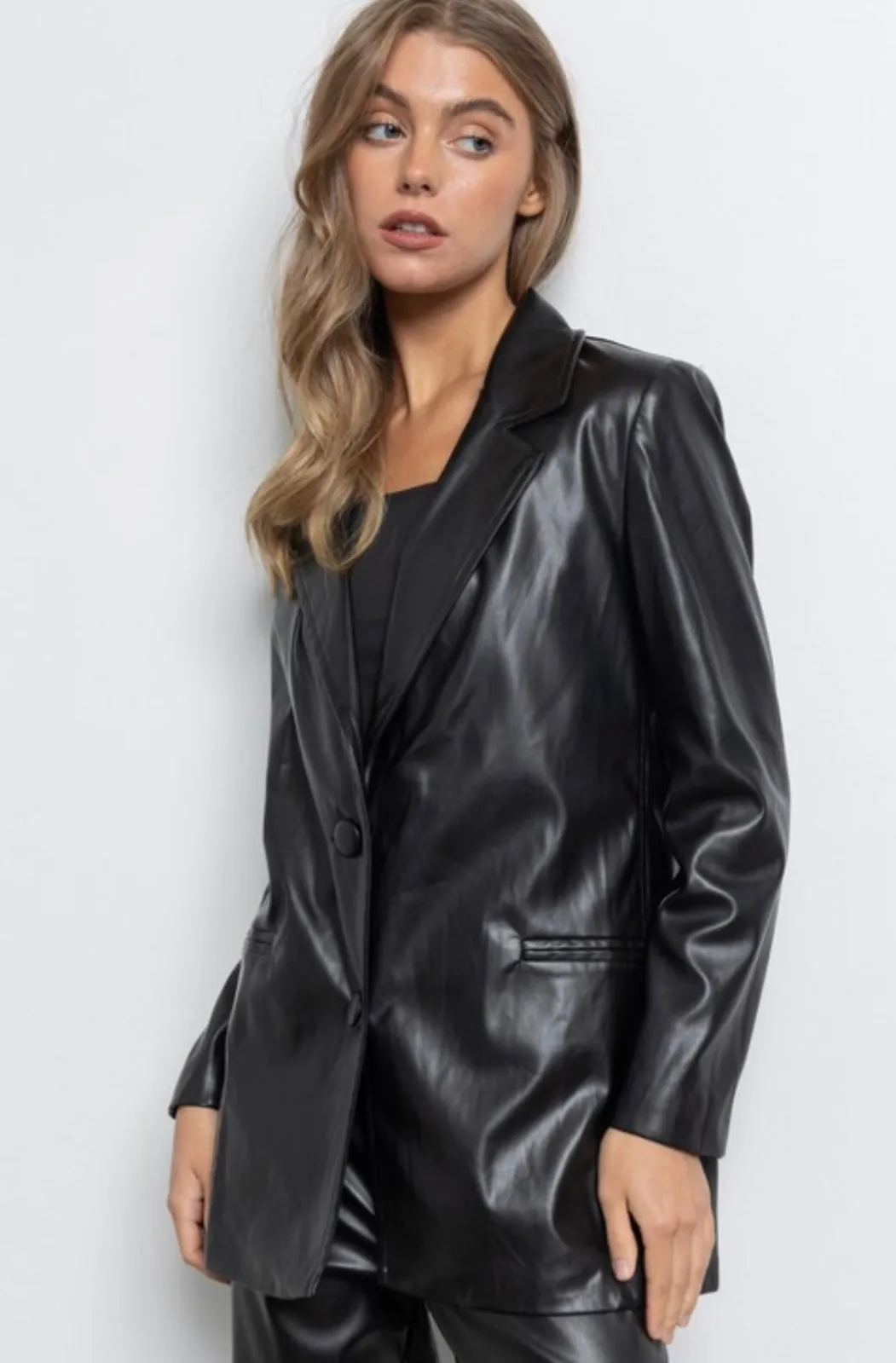 Timeless Vegan Leather Blazer Jacket