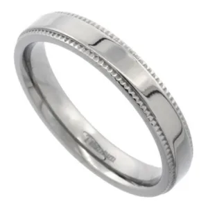Titanium 4mm Flat Wedding Band Ring Millgrain Edges Highly Polished Comfort Fit sizes 5 to 14