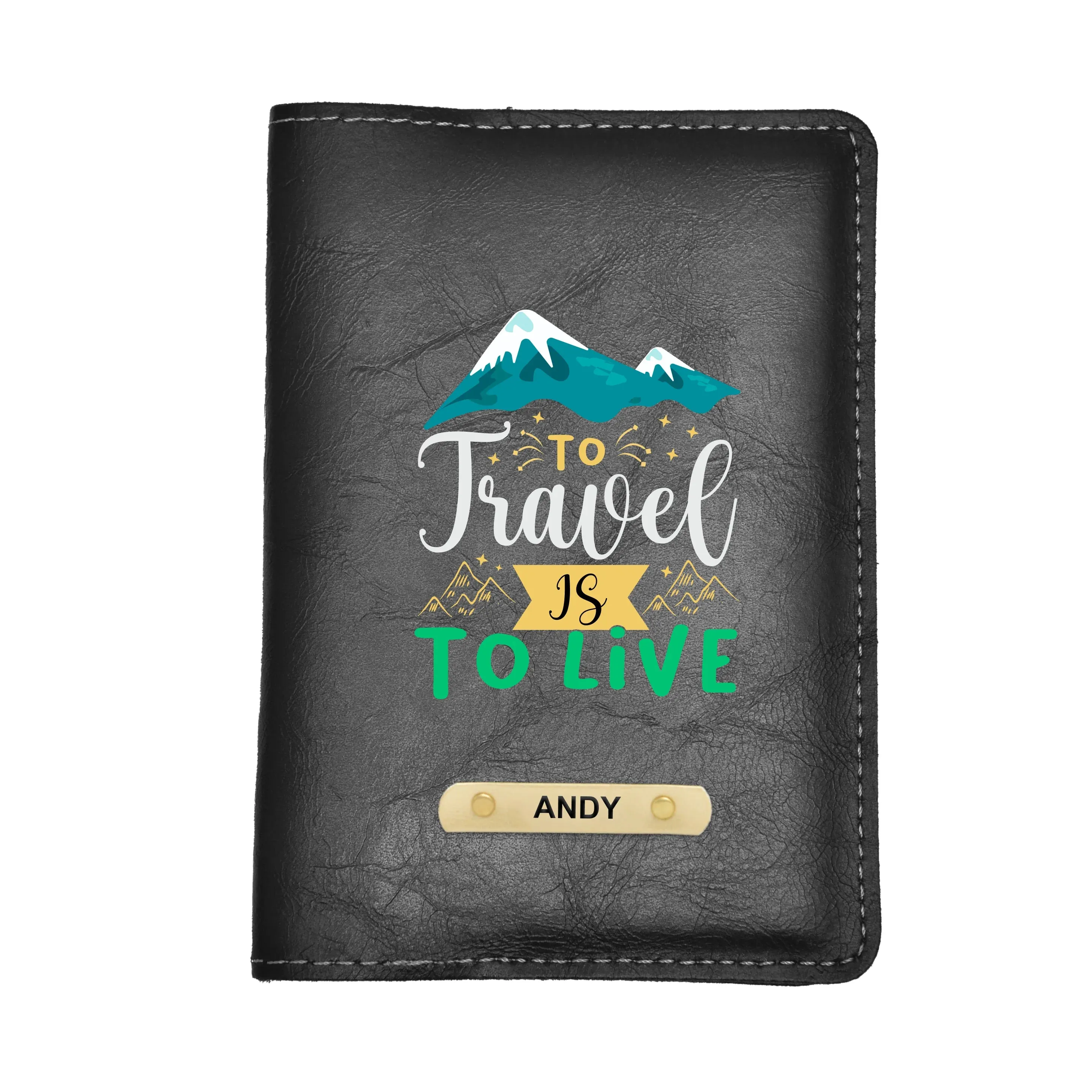 To Travel Is To Live Print Personalised Nexon Passport Cover - Black
