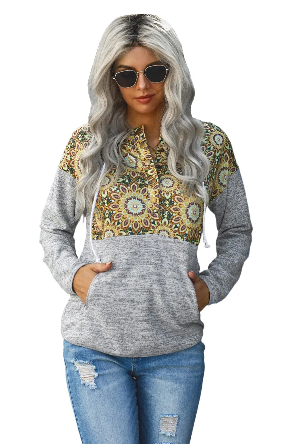 Tribal Print Vintage Pocket Hoodie