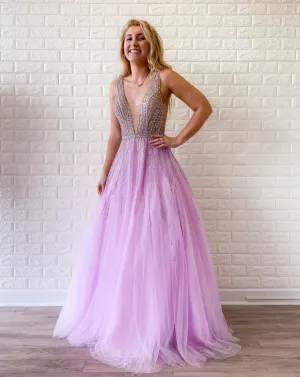 Tulle Sexy Pink Prom Dresses A Line Formal Evening Dress