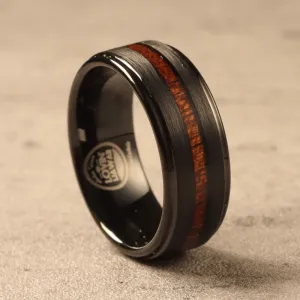 Tungsten Carbide Brushed Finish Ring with Hawaiian Koa Wood Inlay (8mm Width)