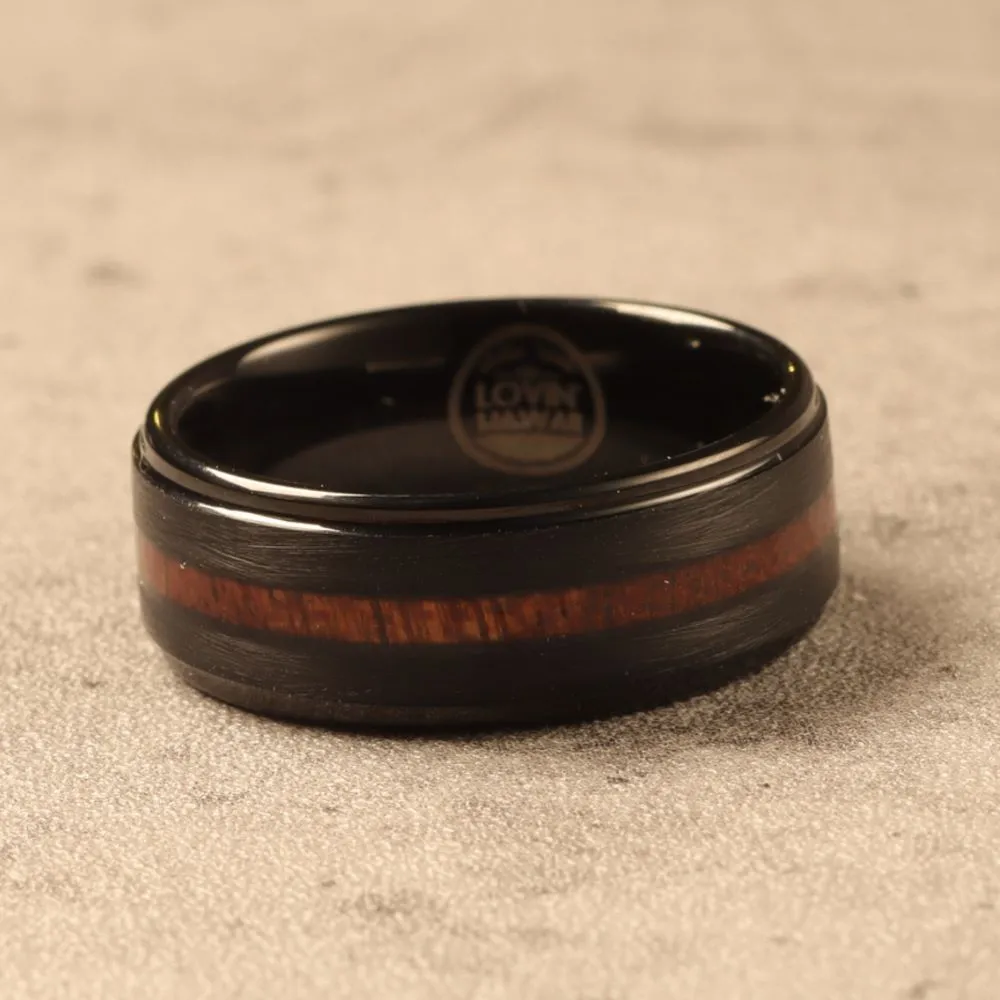 Tungsten Carbide Brushed Finish Ring with Hawaiian Koa Wood Inlay (8mm Width)