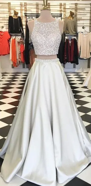 Two Piece Beaded Prom Dresses Formal Evening Dresses