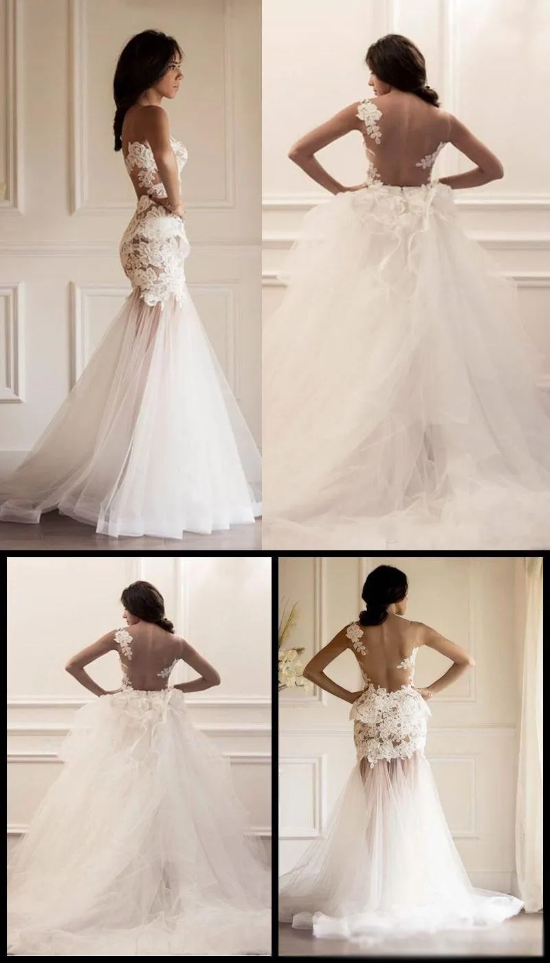 Two Pieces Strapless Gorgeous Lace Wedding Dresses, Mermaid Tulle Bridal Gown, WD0078