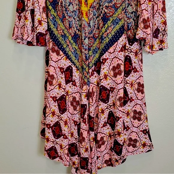 Umgee Maxi Length Multicolor Floral Print Flared Sleeve Kimono