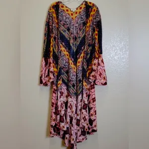 Umgee Maxi Length Multicolor Floral Print Flared Sleeve Kimono