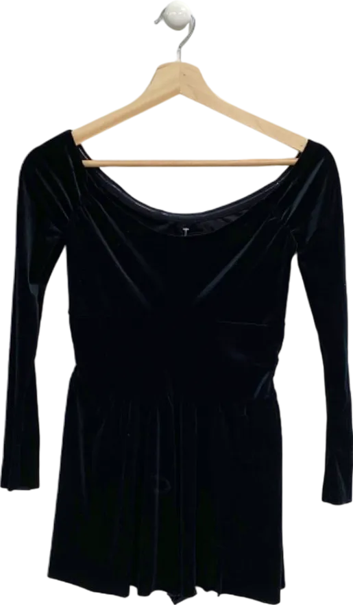 Urban Outfitters Black Velvet Long Sleeve Playsuit XS