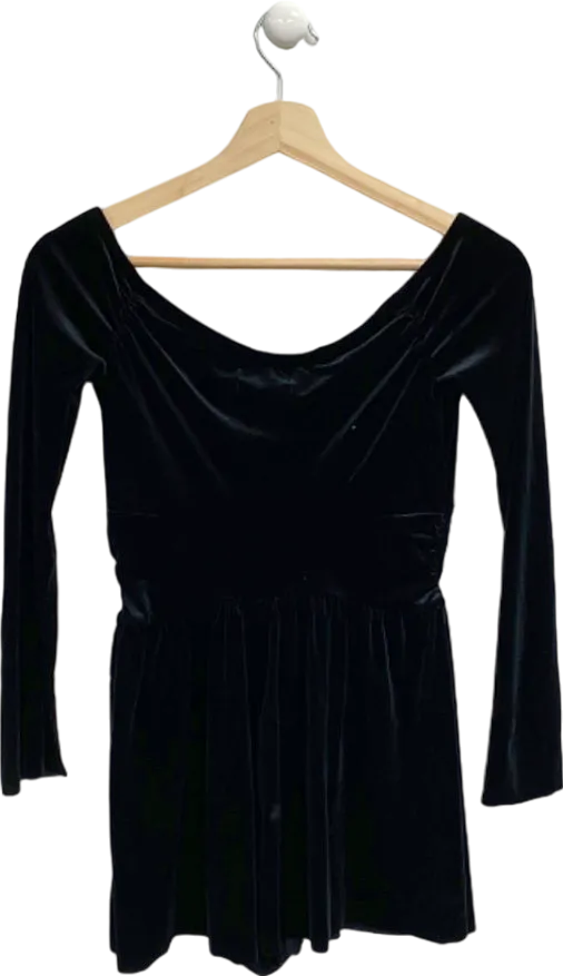 Urban Outfitters Black Velvet Long Sleeve Playsuit XS