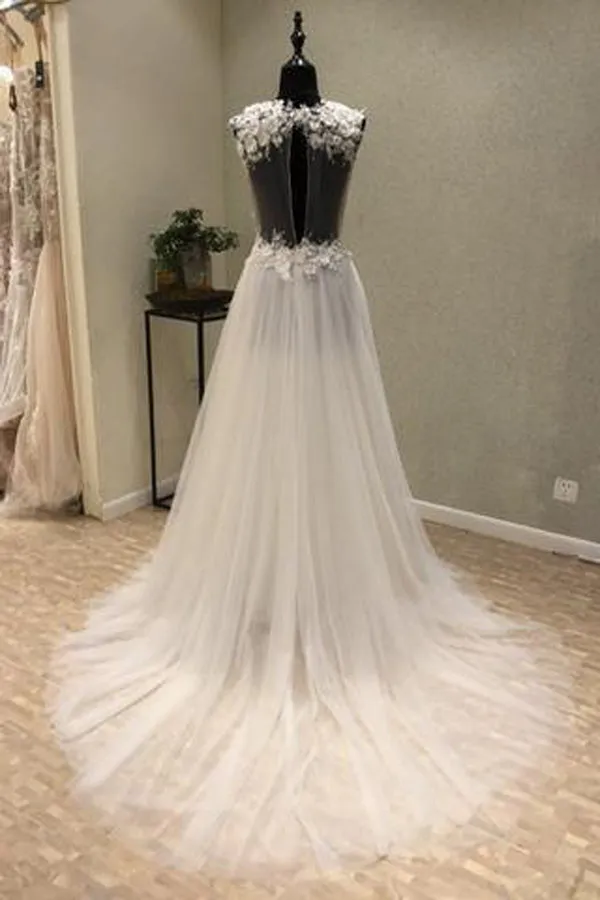 V-Neck Open Back Tulle Ivory Beach Wedding Dress WD197