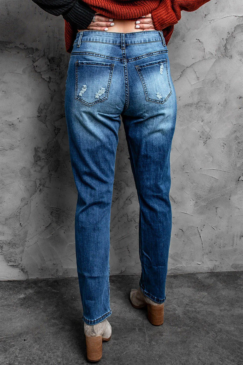 Valentine Heart Patchwork Distressed Straight Leg Jeans