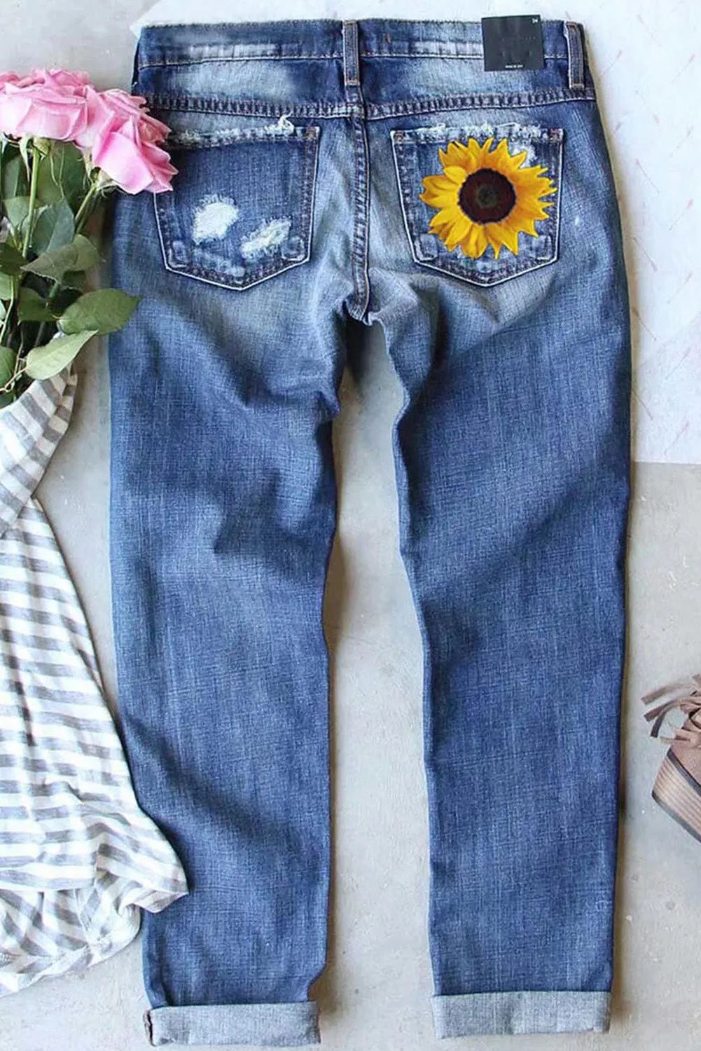Valentine Heart Patchwork Distressed Straight Leg Jeans