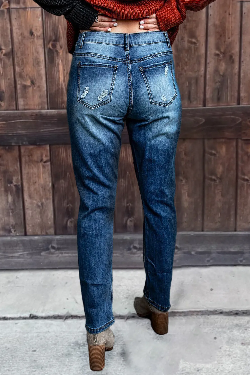 Valentine Heart Patchwork Distressed Straight Leg Jeans