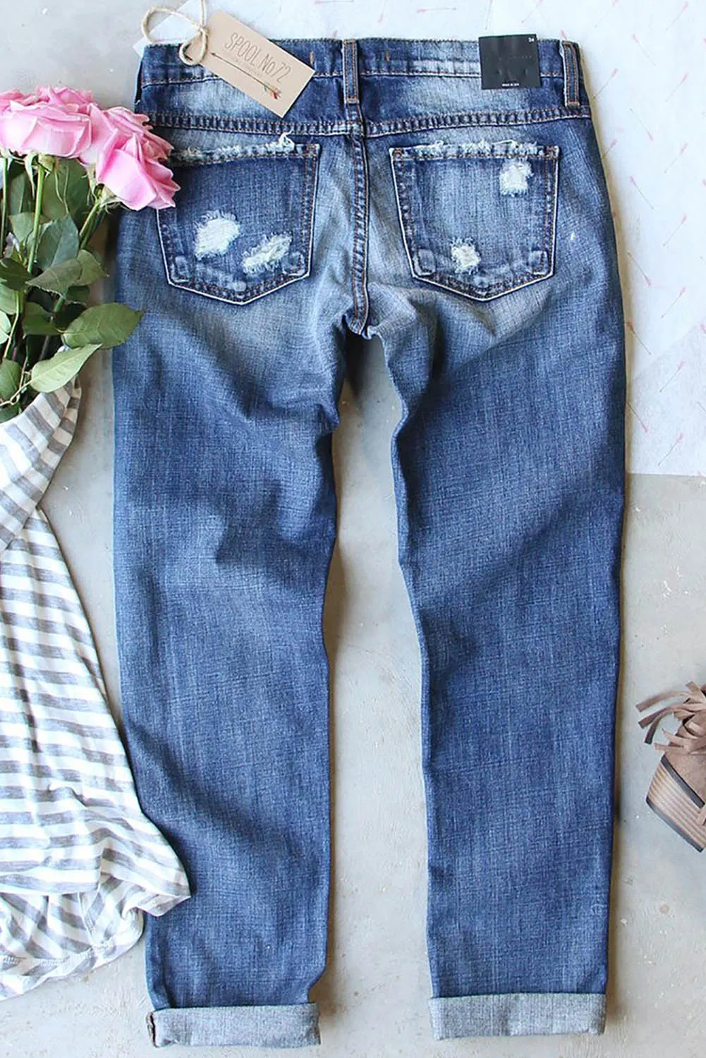 Valentine Heart Patchwork Distressed Straight Leg Jeans