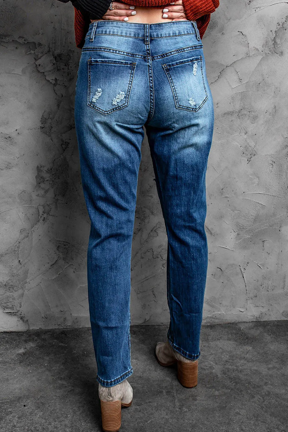 Valentine Heart Patchwork Distressed Straight Leg Jeans