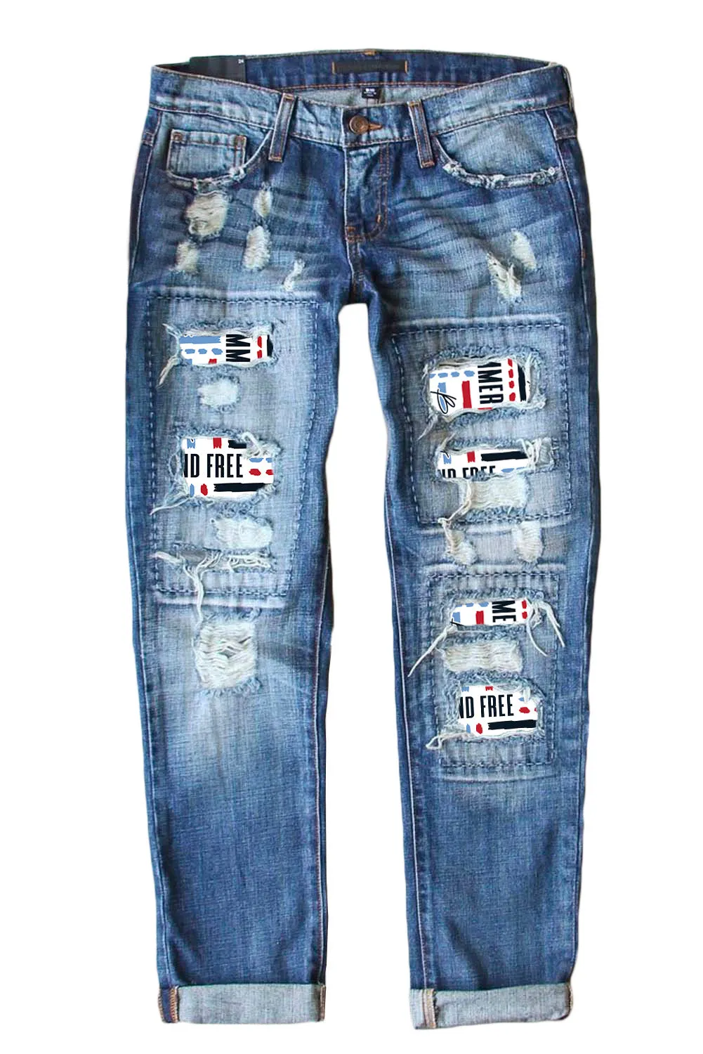 Valentine Heart Patchwork Distressed Straight Leg Jeans