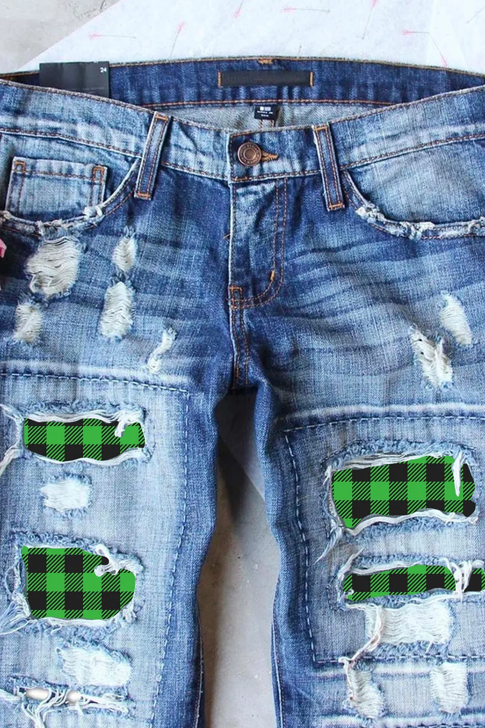 Valentine Heart Patchwork Distressed Straight Leg Jeans