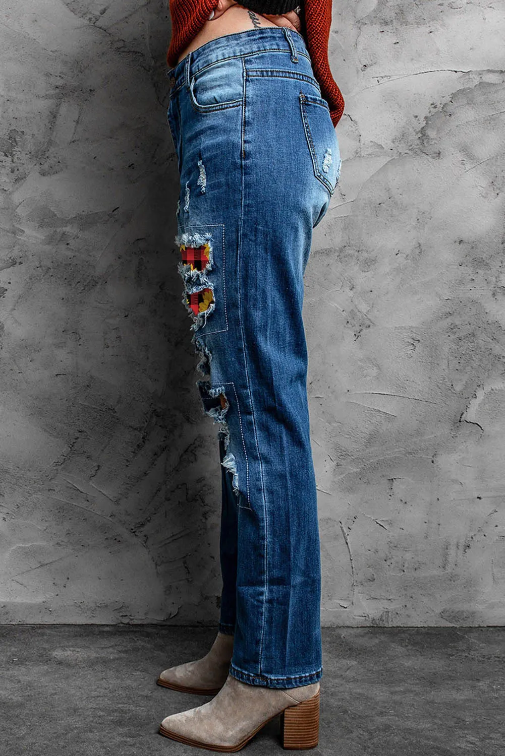 Valentine Heart Patchwork Distressed Straight Leg Jeans