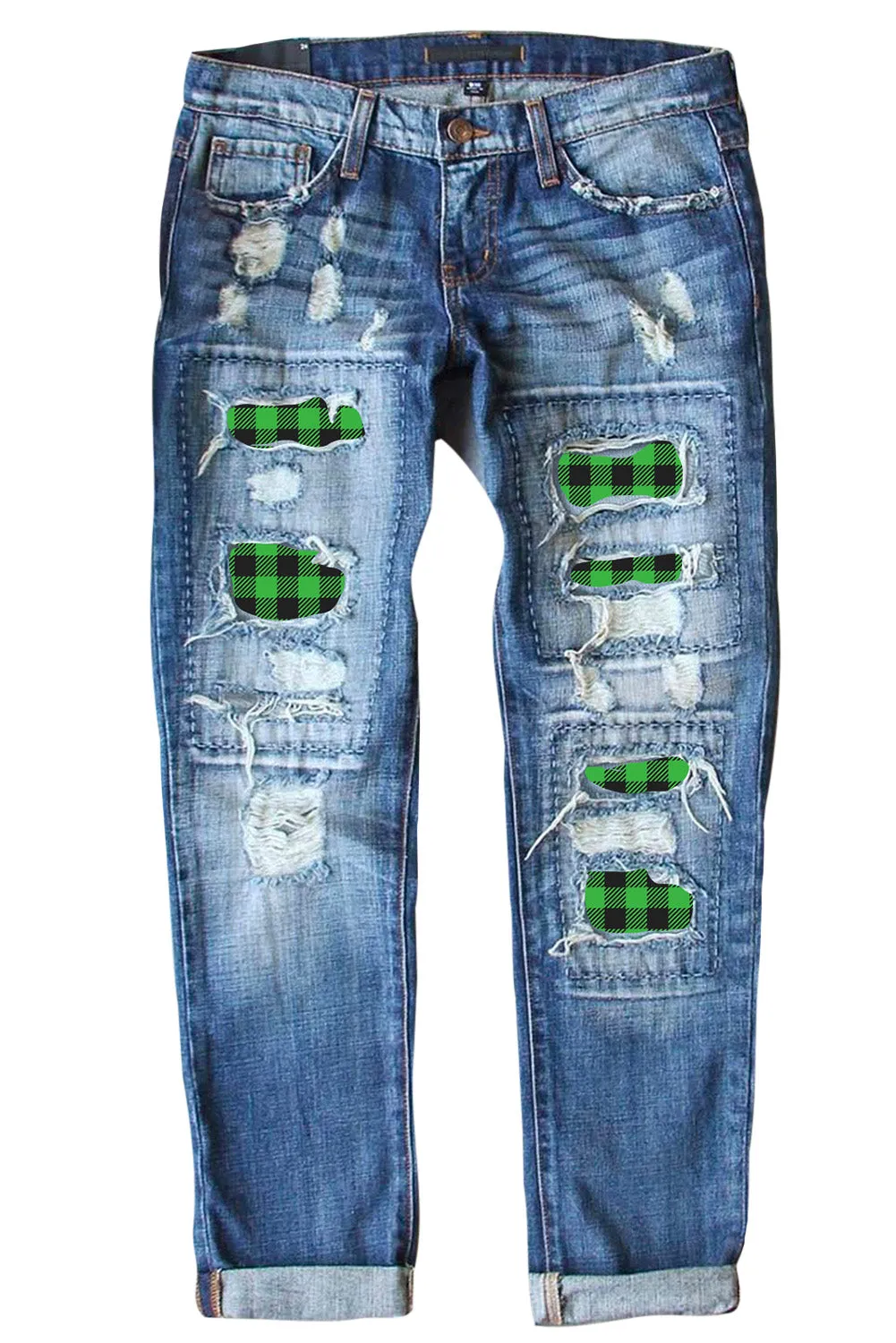 Valentine Heart Patchwork Distressed Straight Leg Jeans