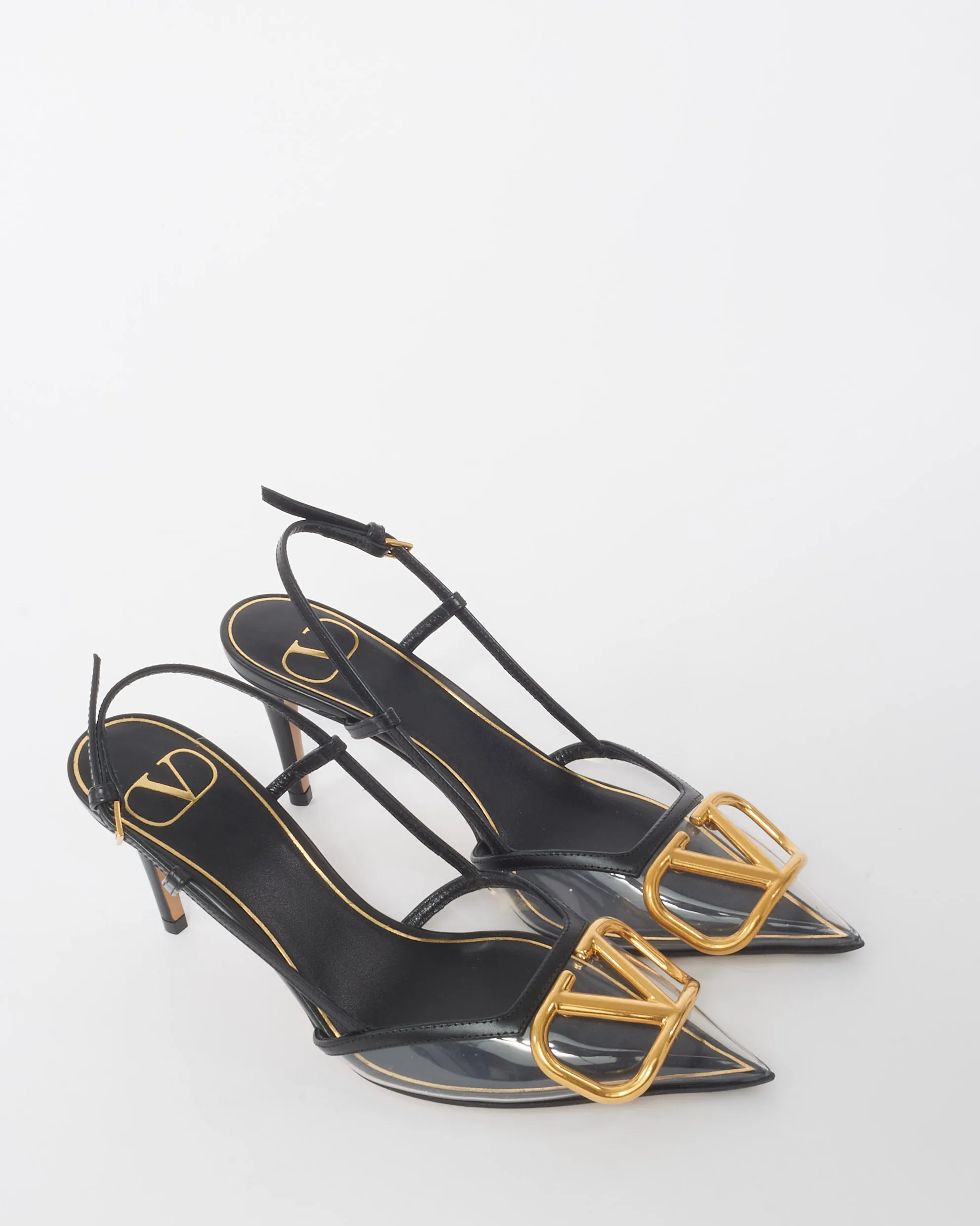 Valentino Black PVC and Leather VLOGO Slingback Pumps - 35