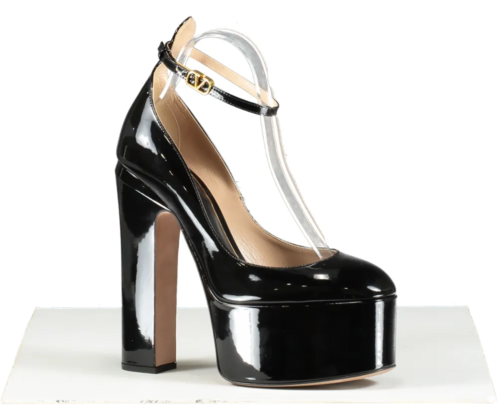 Valentino Garavani Black / gold v-logo Tan-go 155 Patent-leather Platform Pumps UK 5.5 EU 38.5 👠