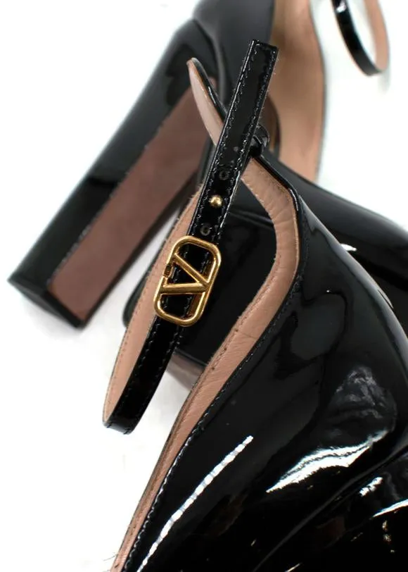 Valentino Garavani Black / gold v-logo Tan-go 155 Patent-leather Platform Pumps UK 5.5 EU 38.5 👠