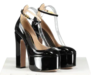 Valentino Garavani Black / gold v-logo Tan-go 155 Patent-leather Platform Pumps UK 5.5 EU 38.5 👠