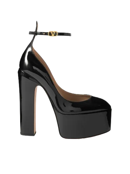 Valentino Garavani Black / gold v-logo Tan-go 155 Patent-leather Platform Pumps UK 5.5 EU 38.5 👠