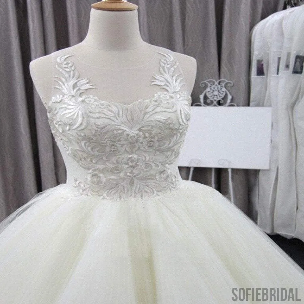 Vantage Lace Unique Design Ivory Tulle Wedding Dresses, Gorgeous Bridal Gown, WD0074